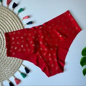 Victoria's Secret No Show Cheeky Panty Red Gold Foil Hearts Small NEW